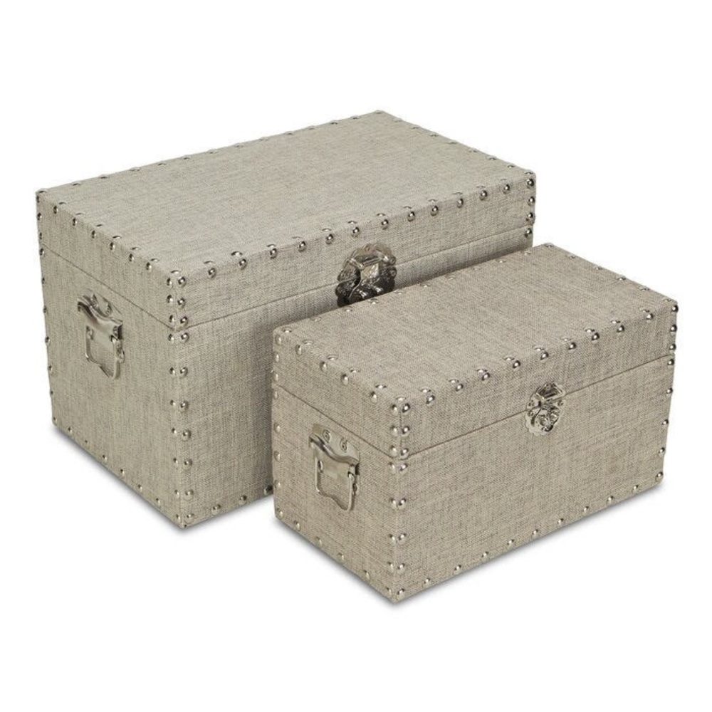 Set of Two Decorative Linen Covered Storage Trunks - Picture 4 of 16